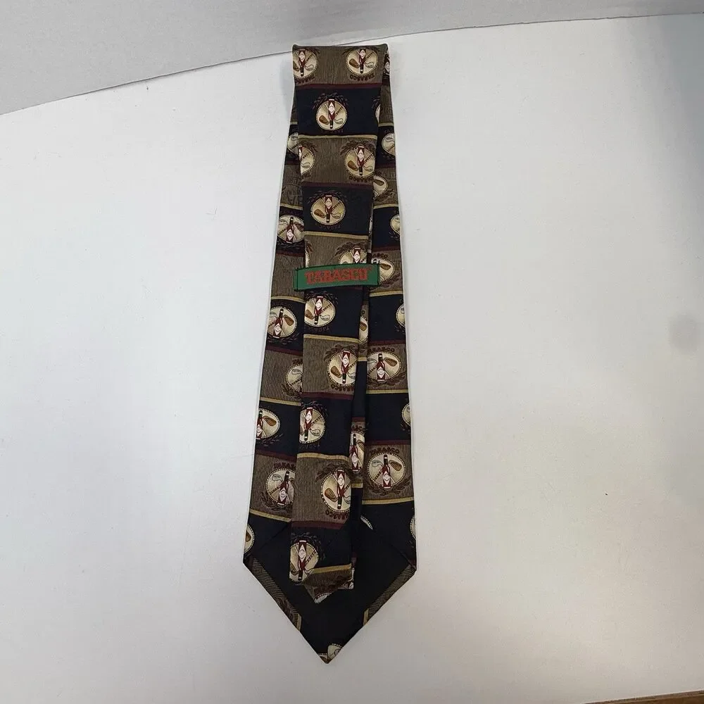 Tabasco Hot Sauce And Golf Club Theme Black Tan Red 100% Silk Neck Tie